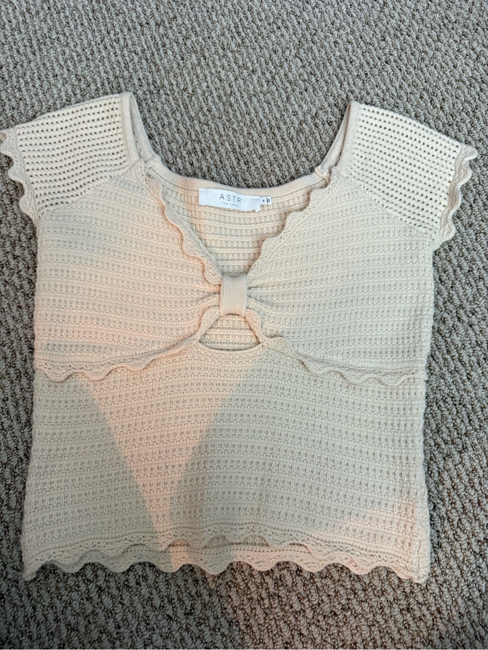 ASTR Cream Crochet Front-Knot Crop Top